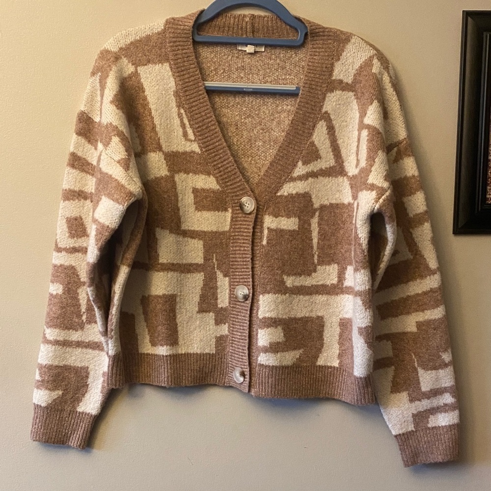 Debut Brown and Cream Geometric Cardigan